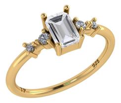 Anel Viena Retangular Prata 925 Dourada 18k - Zircônia