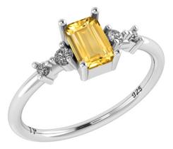 Anel Viena Retangular Pura Prata 925 - Citrino