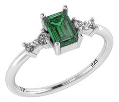 Anel Viena Retangular Pura Prata 925 - Esmeralda