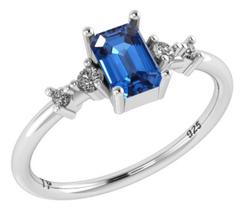 Anel Viena Retangular Pura Prata 925 - Safira