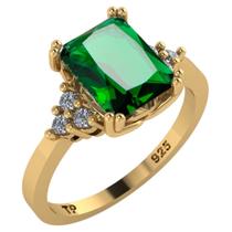 Anel Vintage Clássico Esmeralda Prata 925 Dourada 18K - Feminino Anel Vintage Clássico Esmeralda Prata 925 Dourada 18K - Feminino