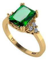 Anel Vintage Clássico Prata 925 Dourada Ouro 18k Esmeralda Anel Vintage Clássico Prata 925 Dourada Ouro 18k Esmeralda