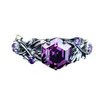 Anel Vintage De Casamento Em Prata Com Zircônia Hexagonal Roxa Para Mulheres, Joia De Moda, Presente