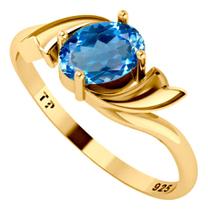 Anel Wings Prata 925 Dourada Ouro 18k - Água Marinha Oval Anel Wings Prata 925 Dourada Ouro 18k - Água Marinha Oval