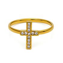 Anel Zirconia 2mm Cruz Brilhante Ouro Estilo Religioso Presente Nfe