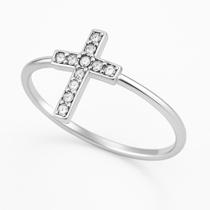 Anel Zircônia 2mm Cruz Prata Brilhante Anatomico Fé Estilo Tungstenio Nfe