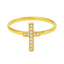 Anel Zircônia Ouro Cruz 2mm Minimalista Luxo Feminino Estilo Nfe Presente Anel Zircônia Ouro Cruz 2mm Minimalista Luxo Feminino Estilo Nfe Presente