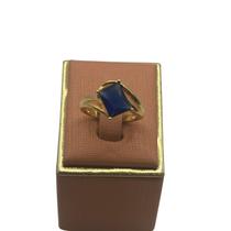 Anel Zircônia Quadrado Azul com Filetes Arredondados Banhado a Ouro 18k