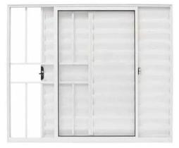 Anela veneziana 3 folhas uma fixa vidro liso linha 20 alumínio branco com grade