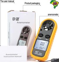 Anemômetro Digital Medidor Velocidade Vento Termômetro Lcd
