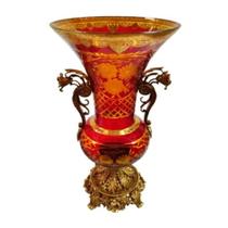 Ânfora Cristal Vinho Lapidado Âmbar Alças e Base Bronze Luxo