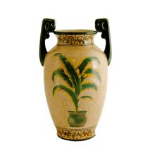 Ânfora em cerâmica Craquelê com pintura de um coqueiro de folhas verdes