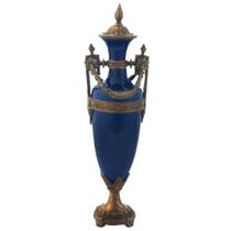 Ânfora Vaso Classica Porcelana Azul Marinho E Bronze Luxo