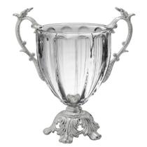 Ânfora Vaso Cristal Translucido Alça Base Metal Prata Luxo
