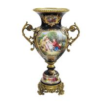 Ânfora Vaso Porcelana Azul Escuro Pintura Dama Ouro Luxo Ânfora Vaso Porcelana Azul Escuro Pintura Dama Ouro Luxo