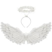 Angel Costume Wings and Halo para crianças e adultos - branco