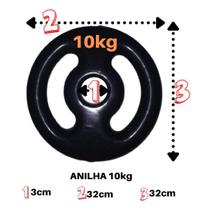 Anilha 10Kg Emborrachada Super Premium Preta Academia/Casa