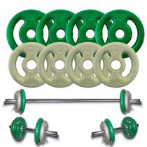 Anilhas Emborrachadas Kit Completo 20kg + Barras