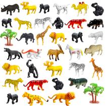 Animais do Safari Kit Bichos de Plástico com 36 Peças Girafa Elefante Zebra Tigre Urso Macaco
