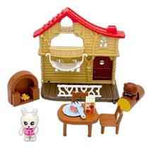 Animais Fazenda de Brinquedo 22 Peças com Acessórios Coelho Urso Mesa Cadeira Casa