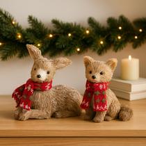 Animais Natalinos Pelúcia Palha Raposa Cervo Decoração Natal Animais Natalinos Pelúcia Palha Raposa Cervo Decoração Natal