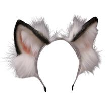Animal Cosplay Ears Hairband Handmade Cute Faux Pelúcia Gato Lobo Orelhas De Cabeça - Branco