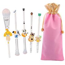 Animal Crossing: New Horizons Pincéis de Maquiagem - 5pcs Bonito Cosmético Pincel de Maquiagem Set Kit de Ferramentas Profissional Conjunto Saco de Cordão Rosa Incluído (Animal Crossing)