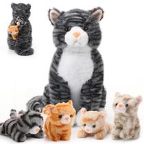 Animal de pelúcia Hydren Cat Mommy com 4 gatinhos de 35 cm para crianças