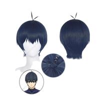 Anime Isagi Yoichi Cosplay Peruca 28 cm Curto Azul Escuro Resistente ao Calor Cabelo Sintético