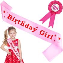 Aniversariantes Sash cobee Pink Satin com distintivo de aniversariante