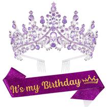Aniversário de cristal roxo Tiara Crown VELSCRUN para mulheres Aniversário de cristal roxo Tiara Crown VELSCRUN para mulheres