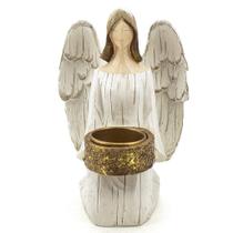 Anjo com Castiçal Ajoelhado Resina Importado 18 cm - Amém Decoração Religiosa