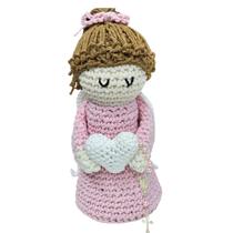 Anjo De Crochê Rosa Com Coração