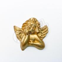 Anjo de Gesso Dourado Deitado Mão no Rosto 2,5x5,5x3,5cm - Unidade
