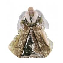 Anjo De Natal Paetê Dourado Decoração Topo De Árvore Premium