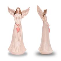 Anjo De Resina Decorativo Cor Rosa Com Coração 23Cm