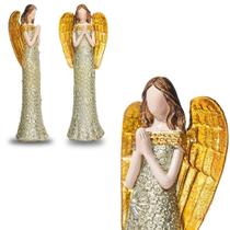 Anjo De Resina Dourado Design Floral 20cm Altura - EF