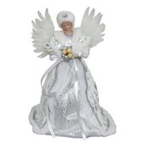 Anjo Decorativo 40cm Prata / Branco Rosto de Resina - Saldão