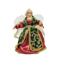 Anjo Decorativo Natal Pendente Seda Luxo Vermelho e Verde 17cm - Noel Decor