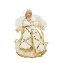 Anjo Decorativo Natal Pendente Veludo Luxo Branco e Dourado 17cm - Noel Decor Anjo Decorativo Natal Pendente Veludo Luxo Branco e Dourado 17cm - Noel Decor