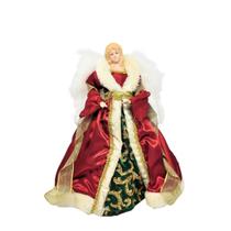 Anjo Decorativo Natal Ponteira Árvore Seda Luxo Vermelho e Verde 30cm - Noel Decor