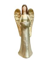 Anjo em Resina com Castiçal Dourado 19cm