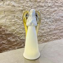 Anjo Orando em Porcelana com LED Branco/Dourado 25cm
