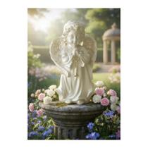 Anjo Rezando 20cm Branco Perolado Gesso Escultura Sagrada