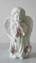 Anjo Rezando Gesso 20cm Decoupage Flores Rosas