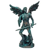 Anjo São Miguel Arcanjo Santo Religioso Estatueta Verde/Ouro