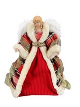 Anjo Topo Arvore Natal Branco/Red Xadrez Decoração Casa 30cm