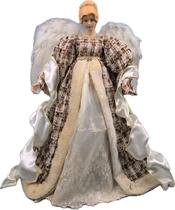 Anjo Topo Arvore Natal Marrom Linho Decoração Enfeite 60Cm