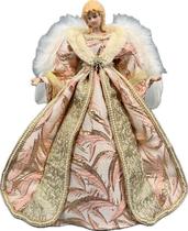 Anjo Topo Arvore Natal Pink/Gold Decoração Enfeite Casa 40Cm