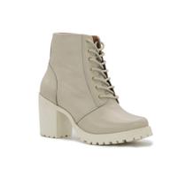 Ankle Boot Coturno Couro Bota Feminina Salto Alto Tratorado Cano Curto Amarração Casual Conforto - Walk Easy